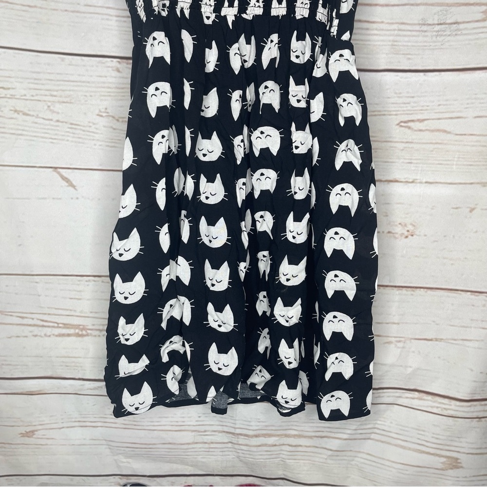 A.U.W. • Black Mini Dress • Cat Print • Medium • Padded • White Cats - Picture 6 of 7
